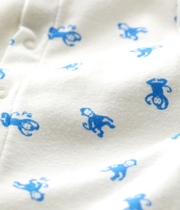Babies' Footless Organic Cotton Bodyjama white/blue