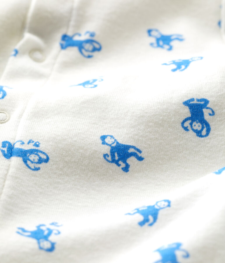 Babies' Footless Organic Cotton Bodyjama white/blue