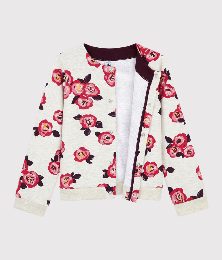 Girl's Fleece Cardigan MONTELIMAR beige/MULTICO white