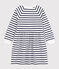 Children's long-sleeved stripy cotton dress MARSHMALLOW white/SMOKING blue