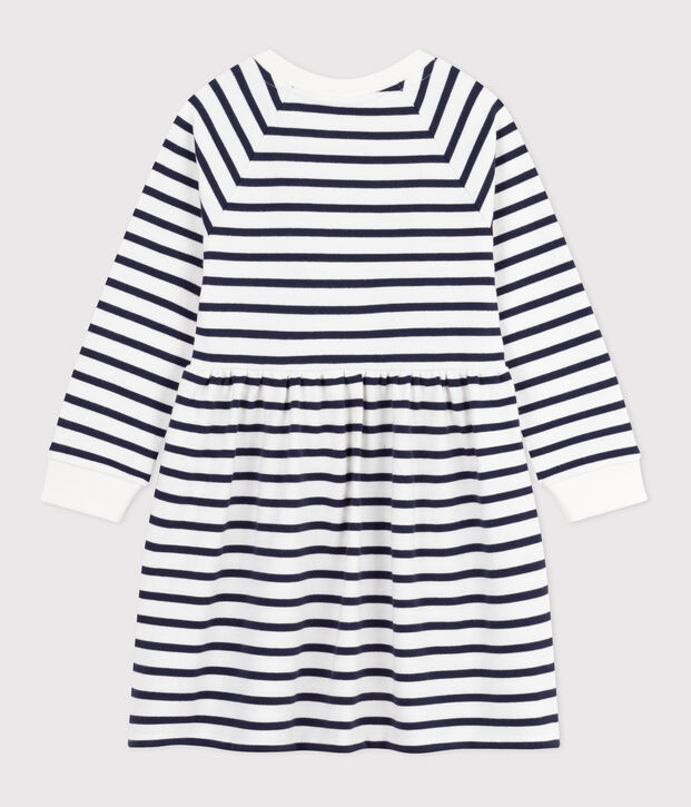 Children's long-sleeved stripy cotton dress white/blue