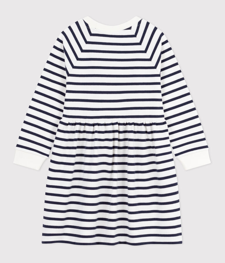 Children's long-sleeved stripy cotton dress white/blue