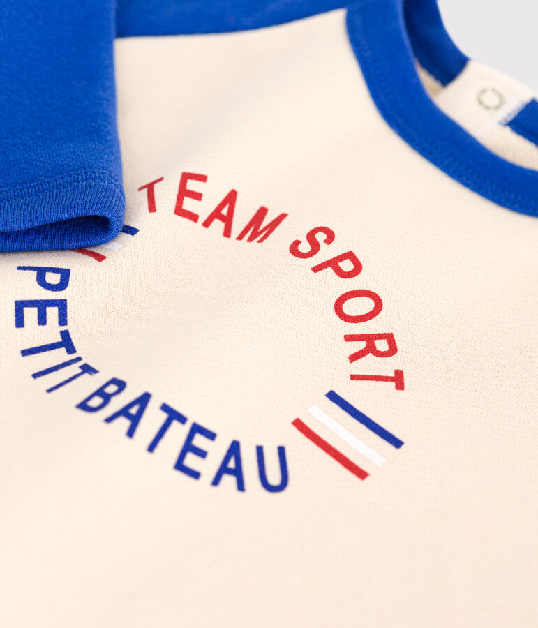 Babies' fleece sweatshirt Ecru/blue
