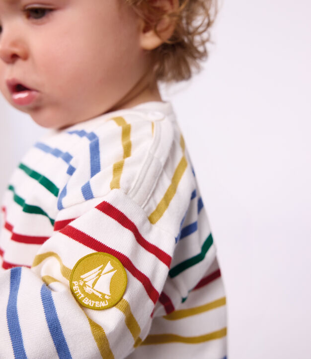 Babies' cotton Breton top white/multicolor