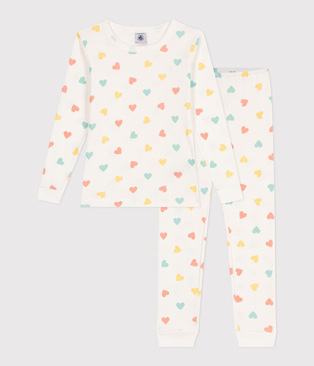 Very fitted children's pajamas in printed cotton white/multicolor