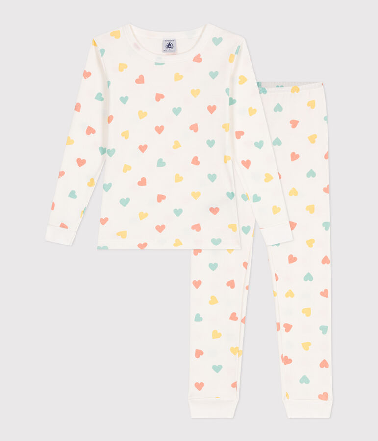 Very fitted children's pajamas in printed cotton white/multicolor