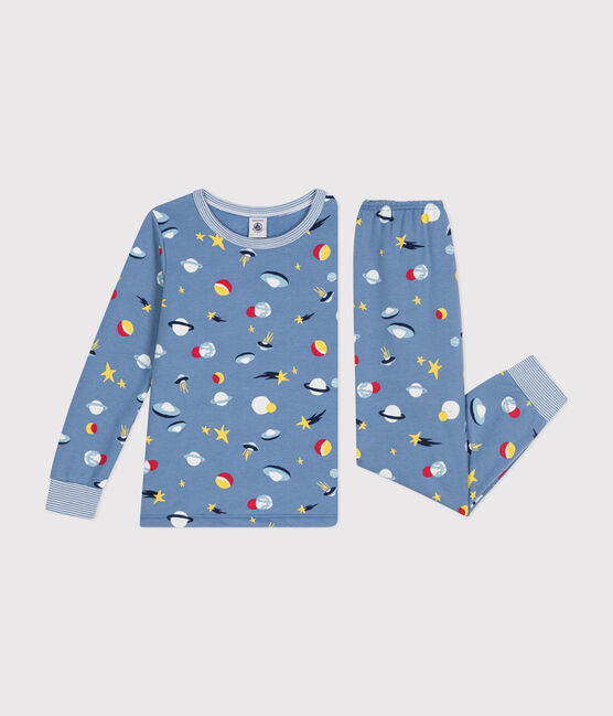 Children's space print brushed fleece pyjamas BEACH blue/MULTICO