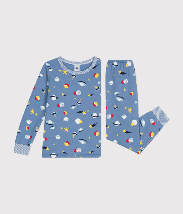 Children's space print brushed fleece pyjamas blue/multicolor