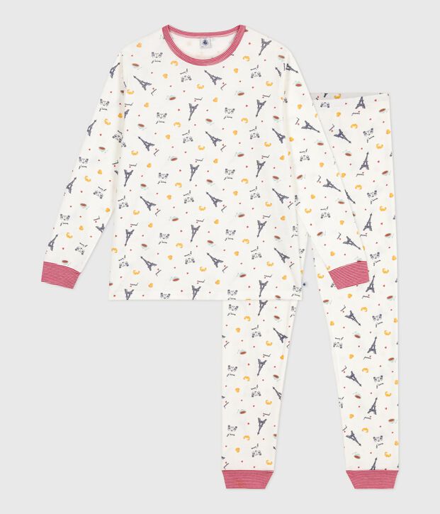 Children's Paris print cotton pyjamas white/multicolor