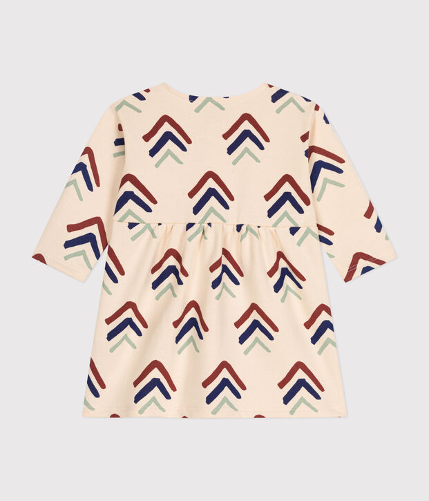 Babies' Long-Sleeved Fleece Dress Ecru/multicolor