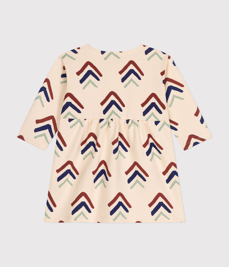 Babies' Long-Sleeved Fleece Dress Ecru/multicolor