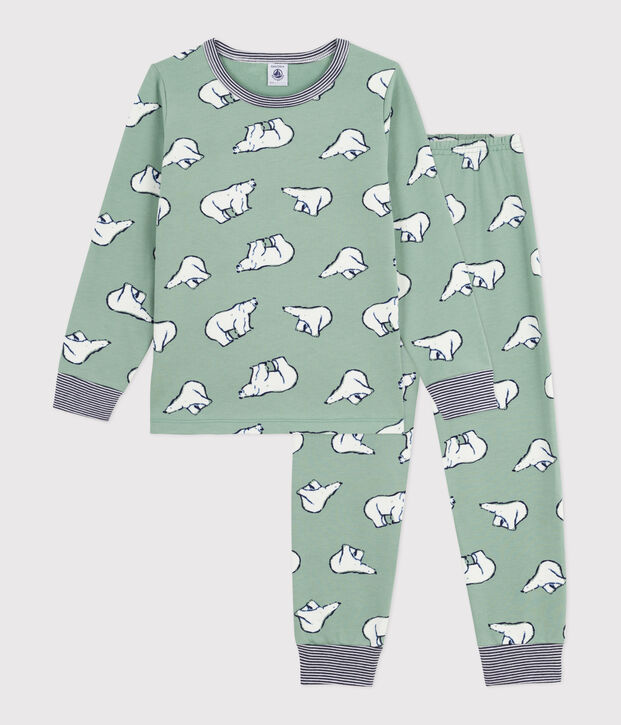 Children's pyjamas in bear-print fleece green/multicolor