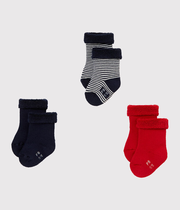 Set of 3 pairs of unisex baby's socks multicolor