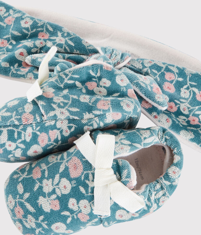 Baby Girls' Floral Velour Headband and Bootees Set MOZAIK /MULTICO ecru