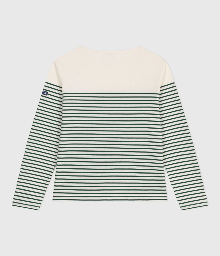 Women's cotton Breton T-shirt top Ecru/green
