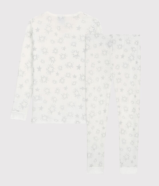 Girls' Snugfit Sparkly Star Cotton Pyjamas MARSHMALLOW white/MULTICO white