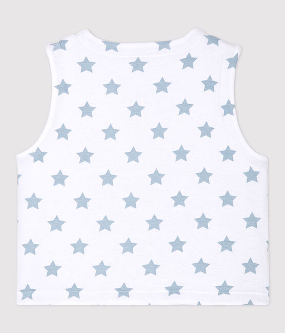 Babies' Reversible Sleeveless Padded Rib Knit Cardigan ECUME white/MISTIGRI grey