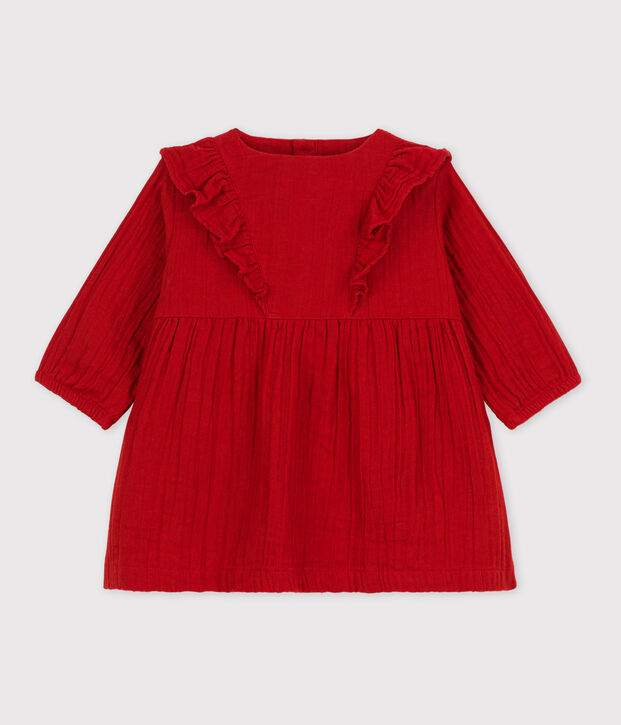 Babies' Long-Sleeved Cotton Gauze Dress red