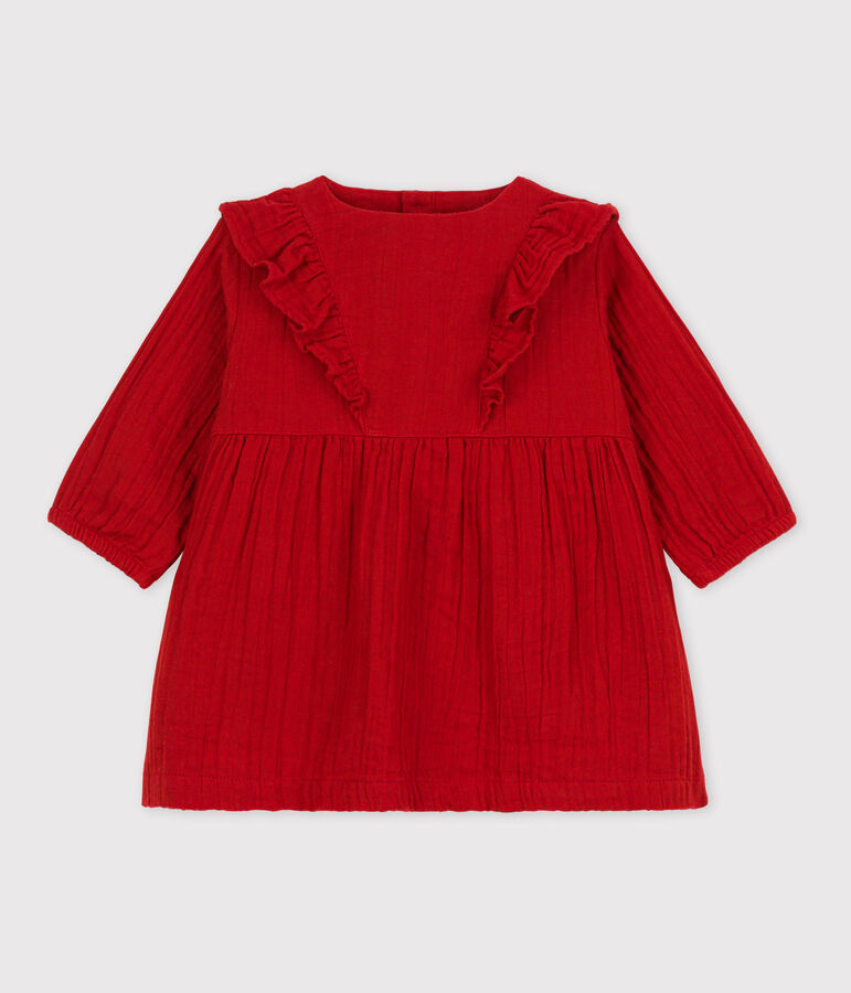 Babies' Long-Sleeved Cotton Gauze Dress red