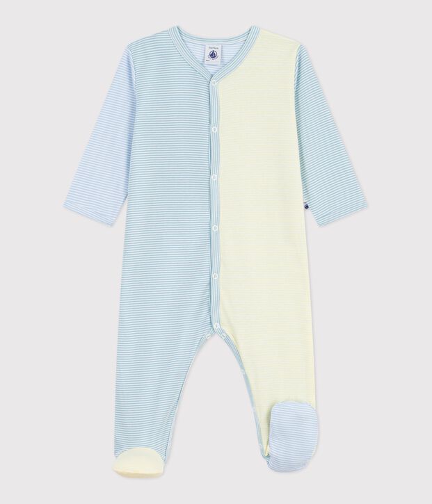 Babies' stripy printed cotton pyjama suit green/white