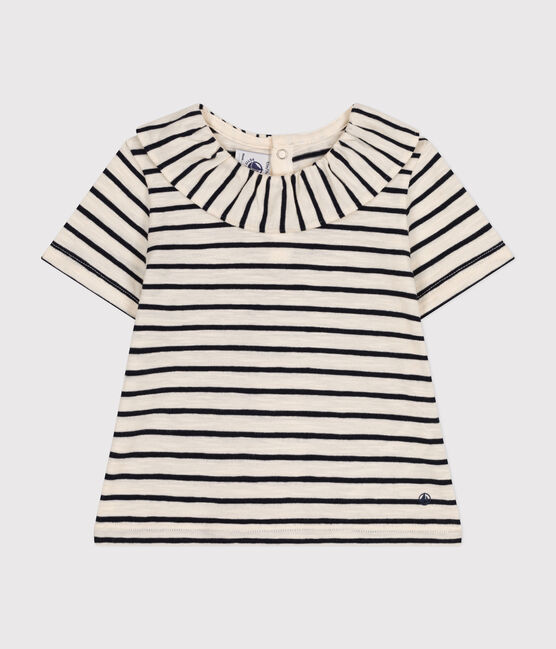 Babies' Short-Sleeved Jersey Blouse AVALANCHE white/SMOKING blue