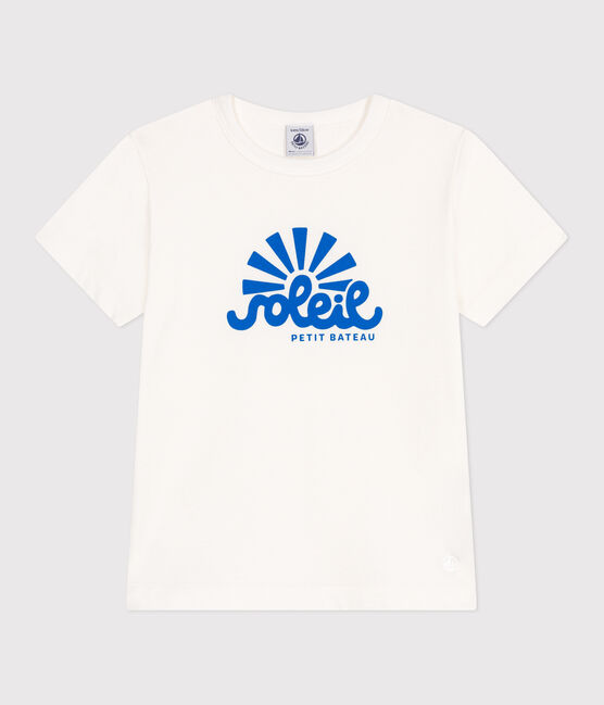 Children's short-sleeved printed cotton T-shirt MARSHMALLOW white