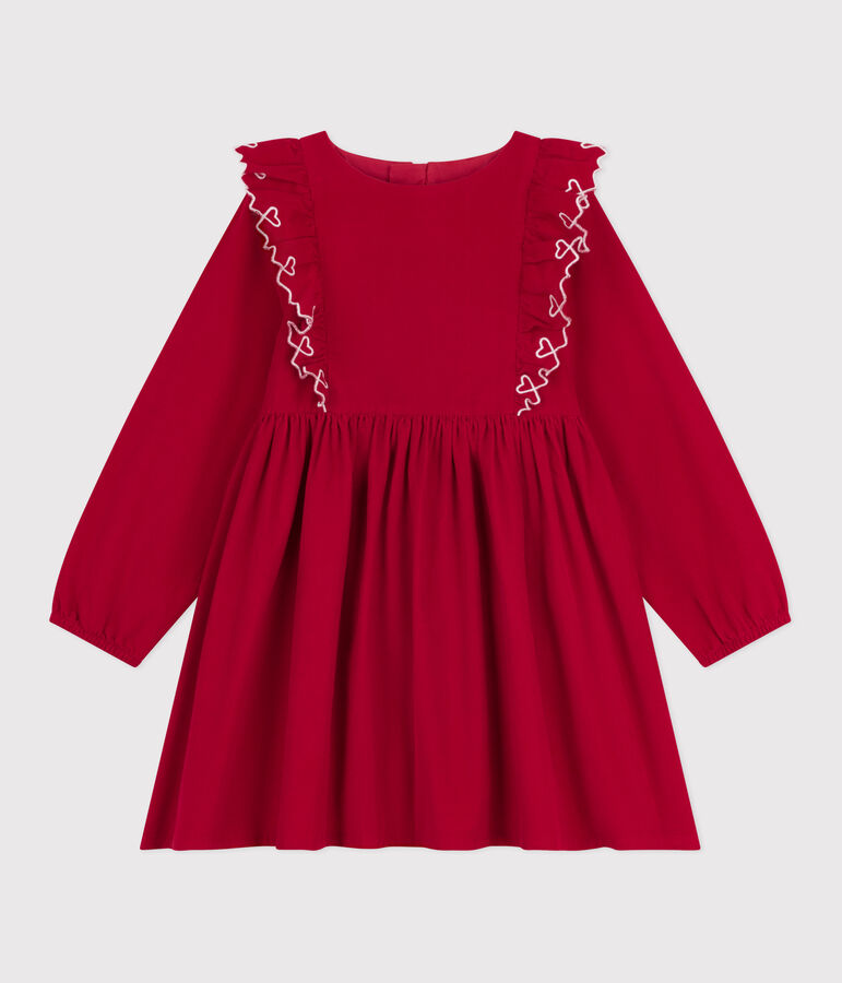 Children's long-sleeved plain corduroy dress red