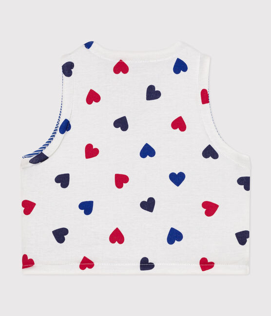 BABIES' REVERSIBLE SLEEVELESS COTTON CARDIGAN MARSHMALLOW white/MULTICO white