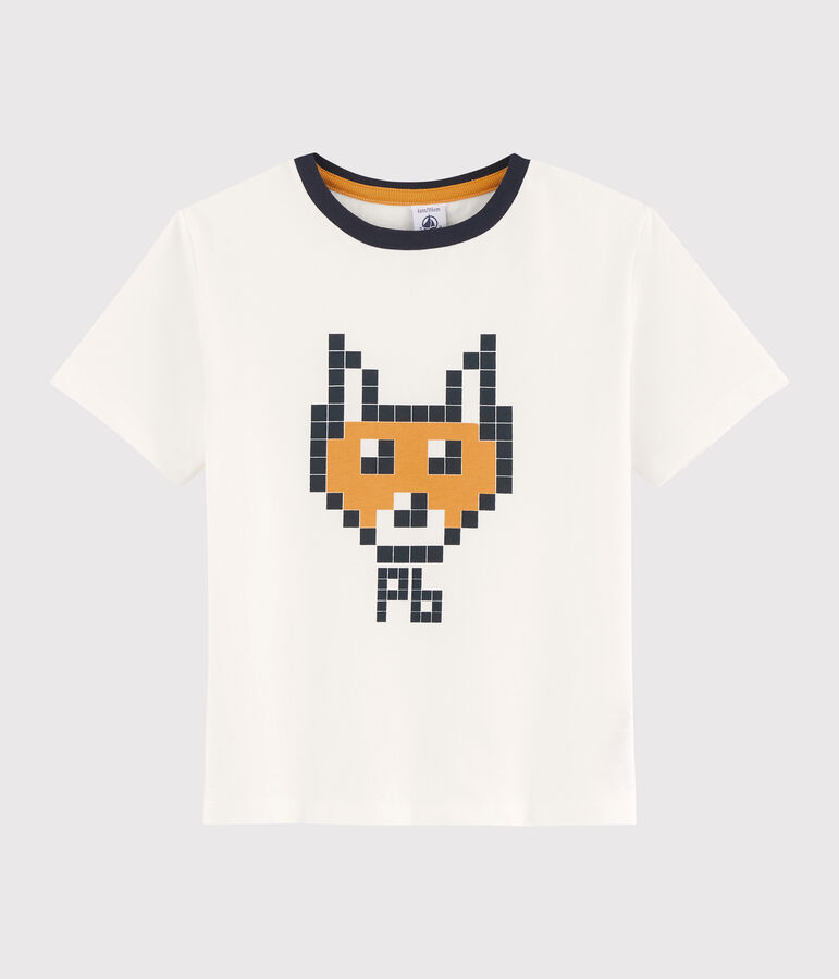 Boys' silkscreen print T-shirt MARSHMALLOW white