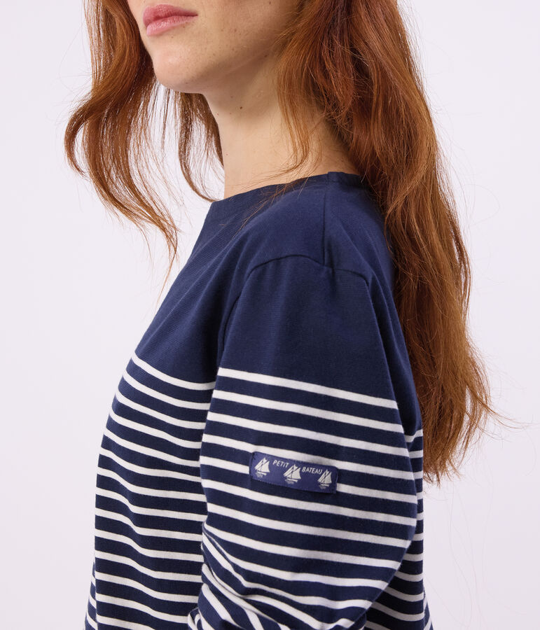 Women's stripy cotton Breton top SMOKING blue/MARSHMALLOW white