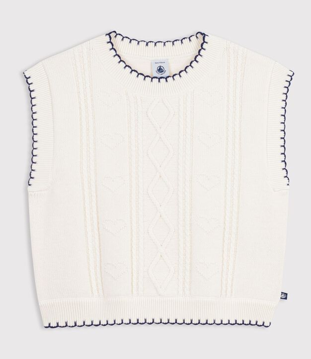 Children's sleeveless wool and cotton cable-knit jumper white