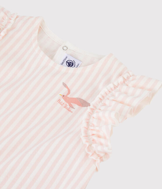 Girls' Short-Sleeved Jersey T-shirt MINOIS pink/MARSHMALLOW white