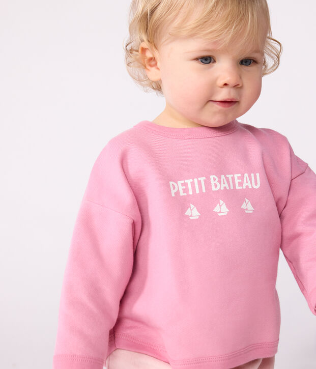 Babies' vintage Petit Bateau motif cotton sweatshirt pink