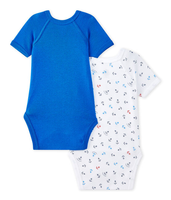 Set of 2 newborn baby boys' short-sleeved bodysuits LOT white