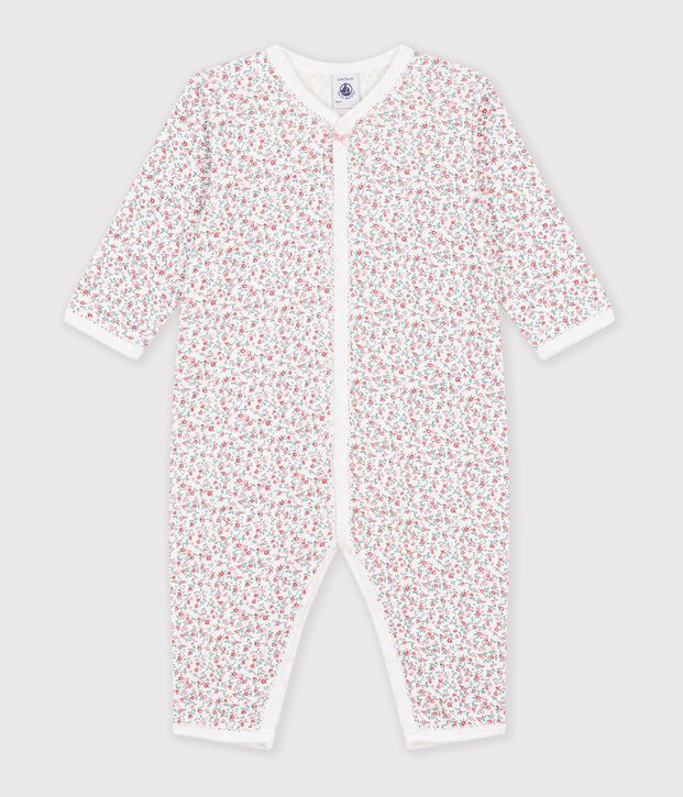 Baby footless cotton pyjamas with floral print white/multicolor