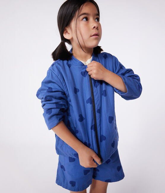 Children's heart-patterned cotton jacket ALASKA FONCE blue/MEDIEVAL