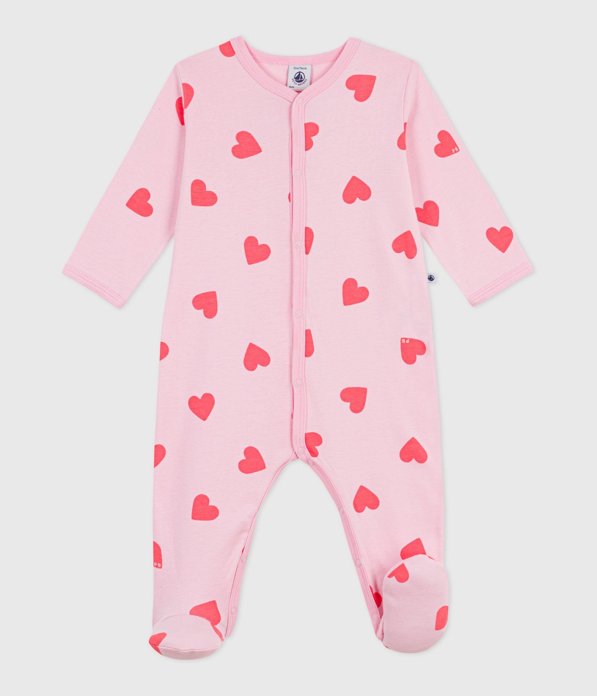 Babies' heart-print cotton pyjama suit pink/orange