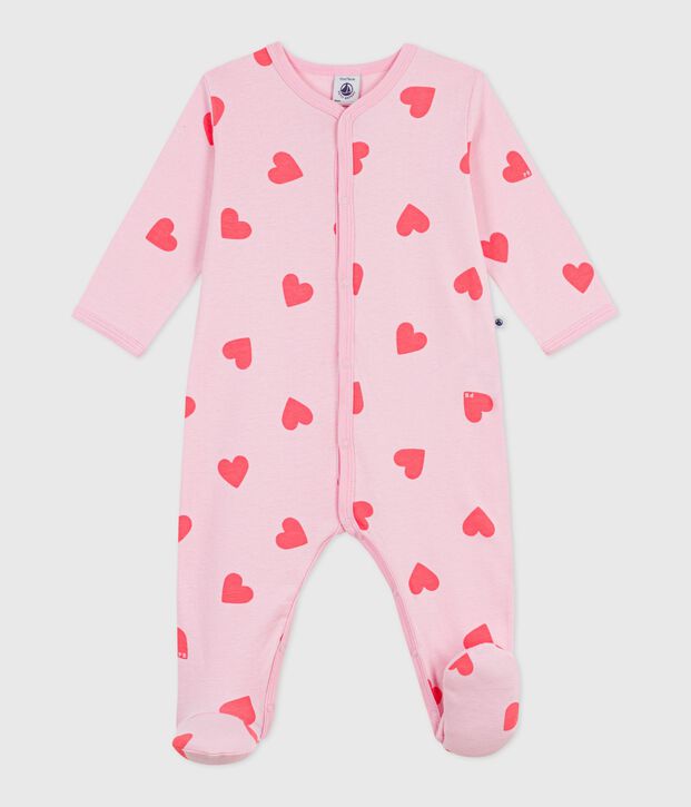Babies' heart-print cotton pyjama suit pink/orange