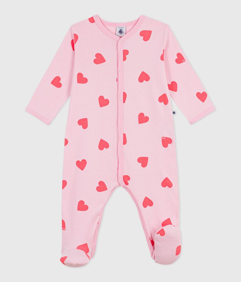 Babies' heart-print cotton pyjama suit pink/orange