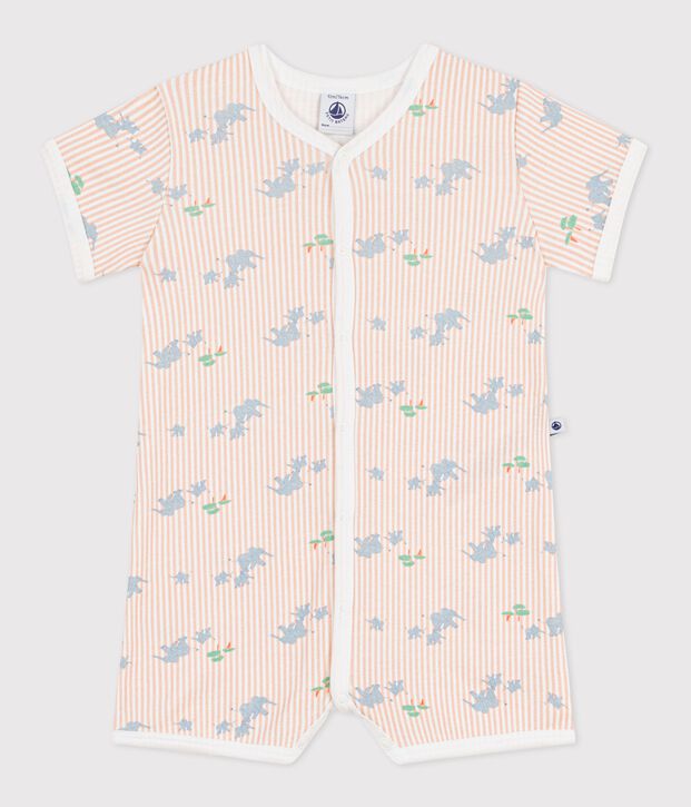 Babies' short animal print cotton jumpsuit white/multicolor