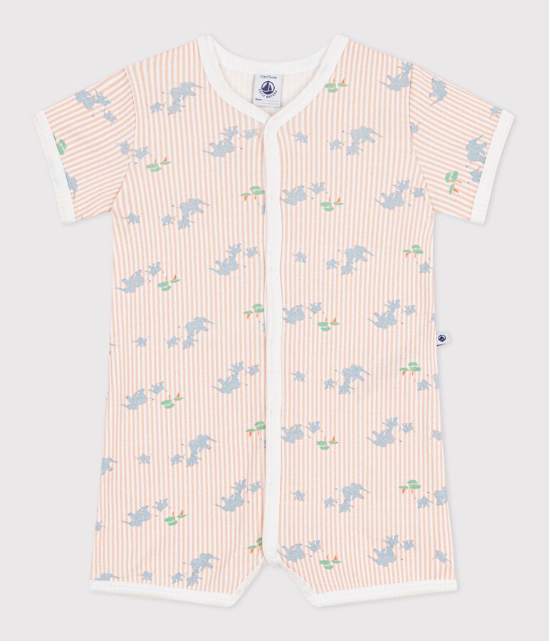 Babies' short animal print cotton jumpsuit white/multicolor