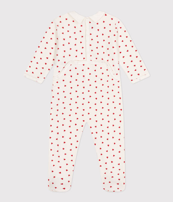 Babies' Heart Patterned Velour Pyjamas MARSHMALLOW white/TERKUIT red