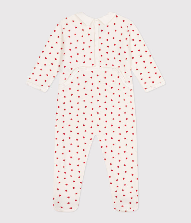 Babies' Heart Patterned Velour Pyjamas white/red