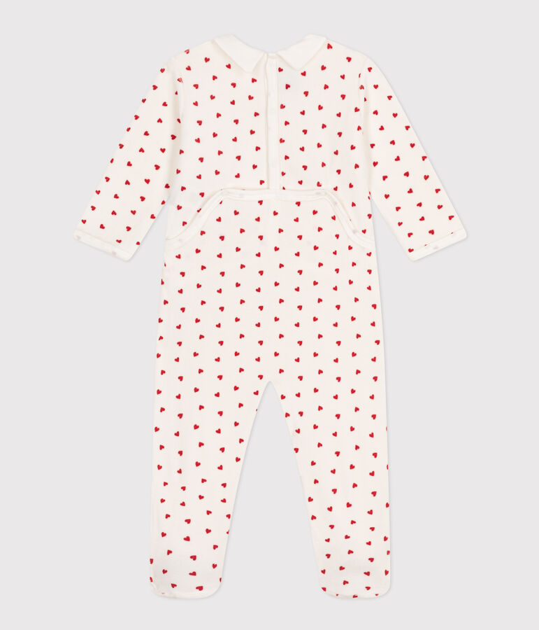 Babies' Heart Patterned Velour Pyjamas white/red
