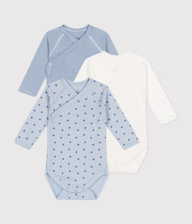 Babies' long-sleeved wrapover cotton bodysuits - 3-Pack multicolor
