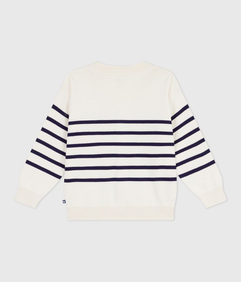 Children's stripy cotton cardigan Ecru/blue