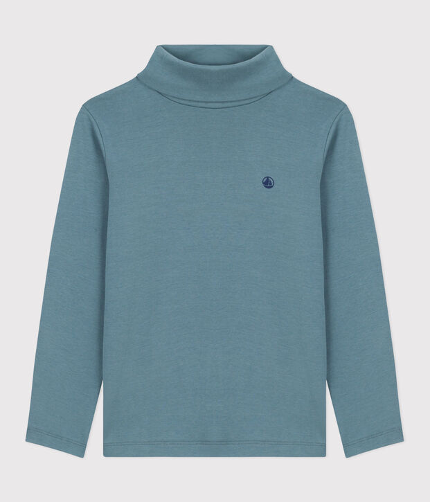 Children's plain cotton rollneck top blue