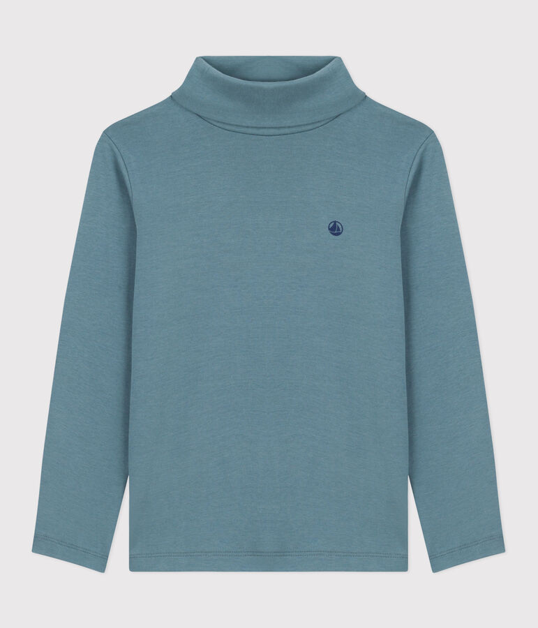 Children's plain cotton rollneck top blue