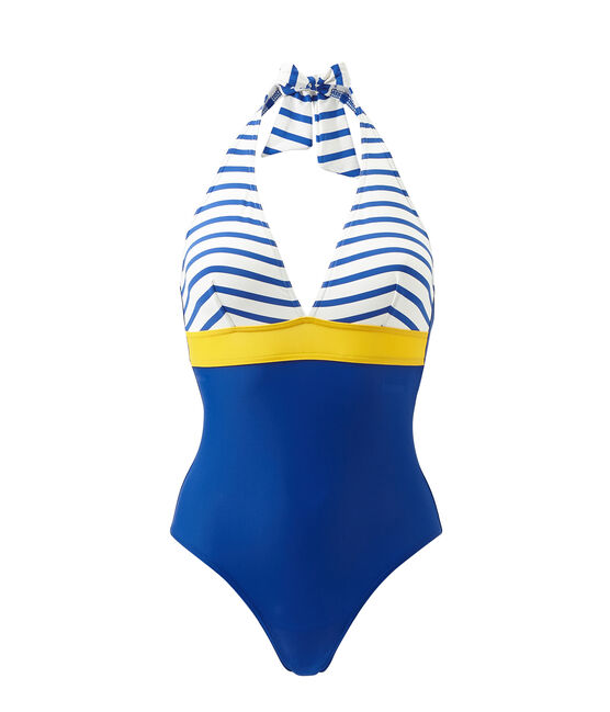 Women's one-piece swimsuit MARSHMALLOW white/PERSE blue/MULTICO