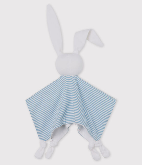 Comforter in Petit Bateau's iconic rib knit. ACIER blue/MARSHMALLOW white